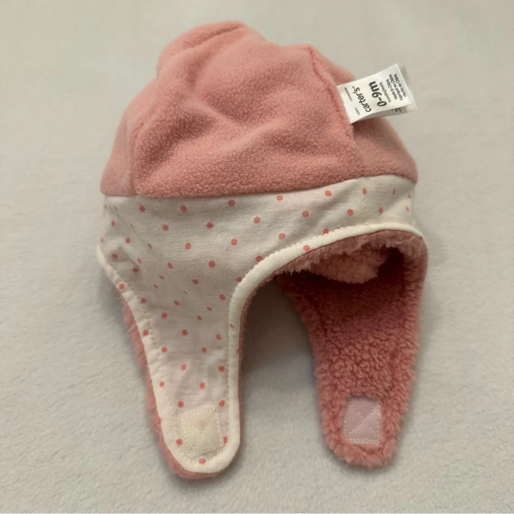Carters Baby Girl Hat & Mitten Set Lined With‎ Chin Strap Pink 0-9M NWT